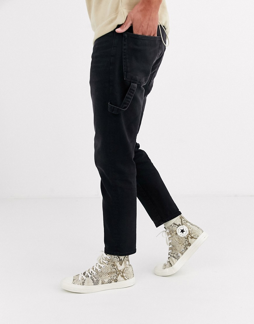 ASOS DESIGN - Jeans da lavoro affusolati nero slavato