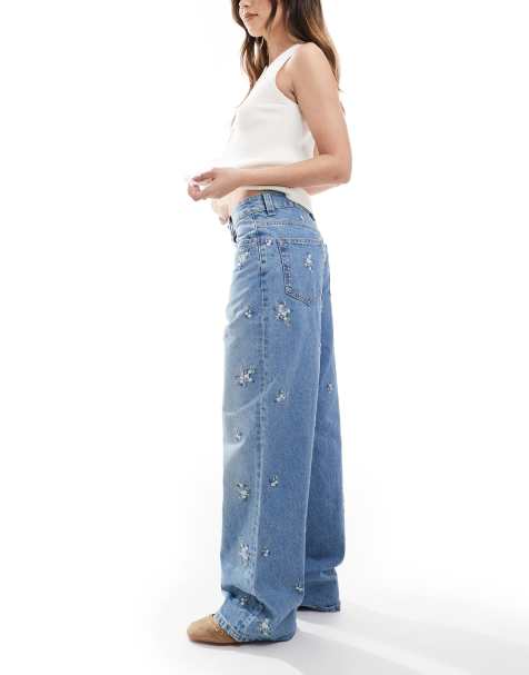ASOS DESIGN - Jeans dad fit a fondo ampio con ricami floreali - view 1