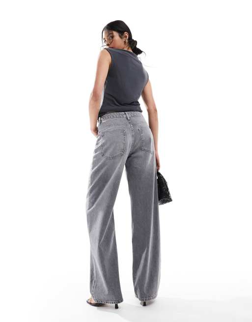 ASOS DESIGN - Jeans dad fit a fondo ampio grigi con incrocio sul davanti, 2 di 5