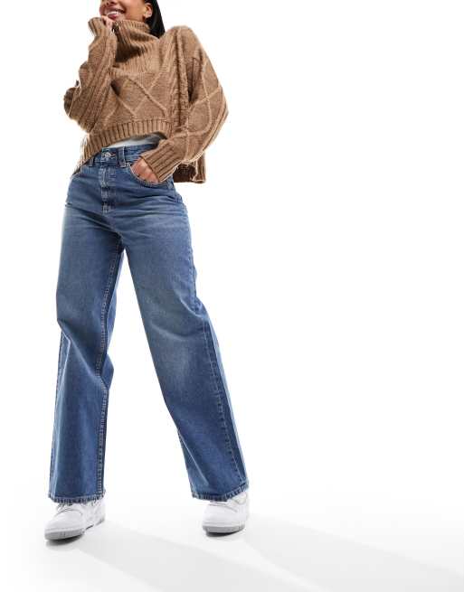 ASOS DESIGN - Jeans dad fit blu medio scuro a fondo ampio