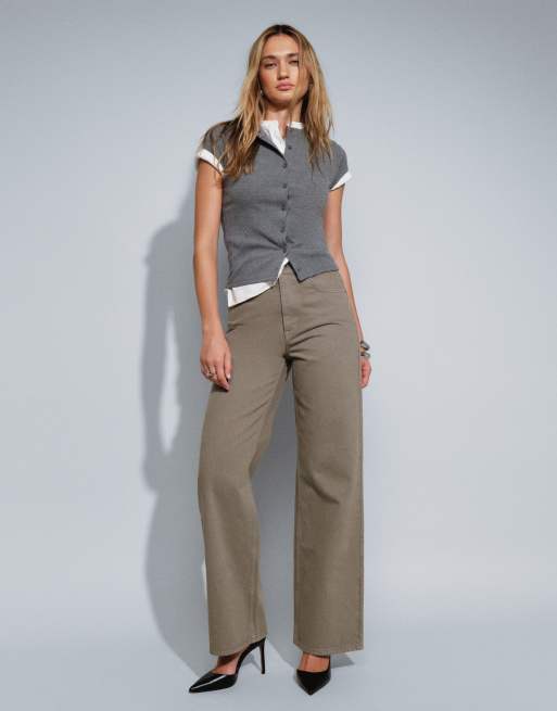 ASOS DESIGN jeans dritti a gamba larga in khaki, 2 di 5