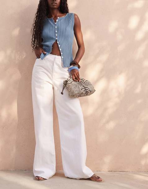 ASOS DESIGN - Jeans dritti a vita bassa bianchi con fascia in vita grezza - view 1