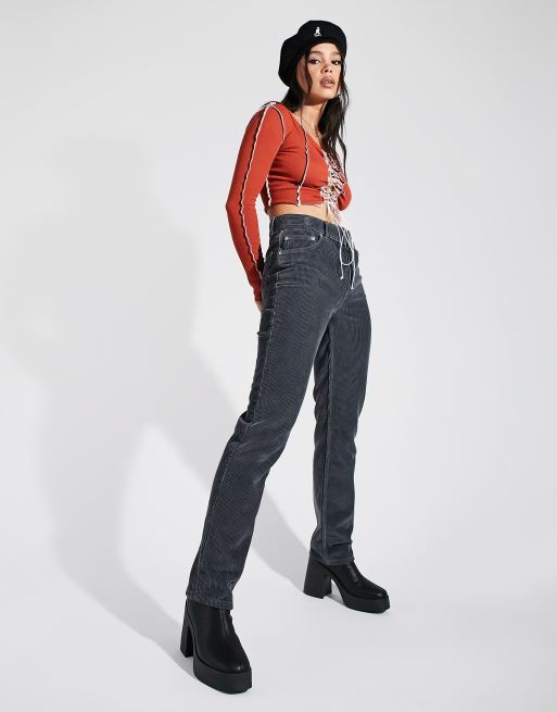 ASOS DESIGN - Jeans dritti a vita medio alta color granito in coordinato