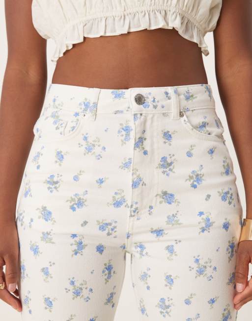ASOS DESIGN Jeans dritti a vita medio alta con stampa a fiori ASOS