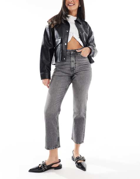 ASOS DESIGN - Jeans dritti a vita medio alta corti grigi - view 1