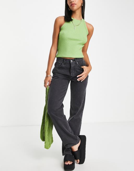ASOS DESIGN - Jeans dritti a vita medio alta nero slavato, 4 di 4
