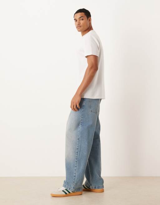 ASOS DESIGN - Jeans dritti ampi lavaggio medio effetto sporco, 3 di 5