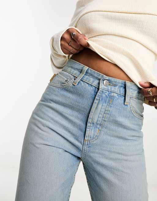 ASOS DESIGN - Jeans dritti blu chiaro a vita medio alta con orlo spaccato, 2 di 5