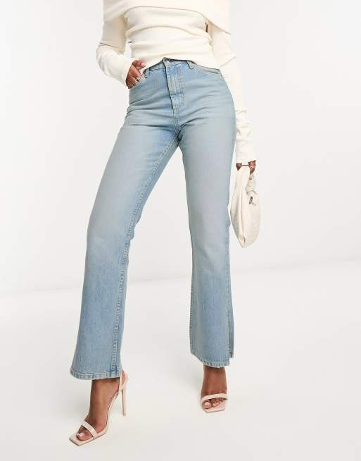ASOS DESIGN - Jeans dritti blu chiaro a vita medio alta con orlo spaccato, 3 di 5