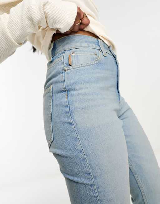 ASOS DESIGN - Jeans dritti blu chiaro a vita medio alta con orlo spaccato, 5 di 5