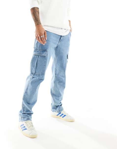 ASOS DESIGN - Jeans dritti blu lavaggio medio con tasche cargo - view 1