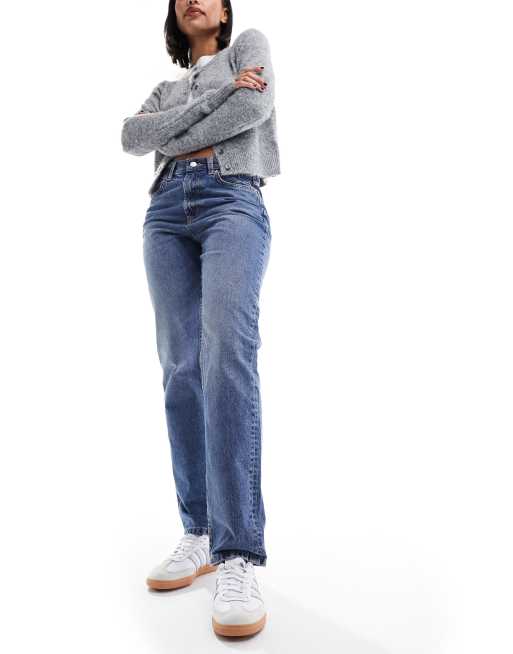 ASOS DESIGN - Jeans dritti blu medio a vita medio alta, 4 di 5