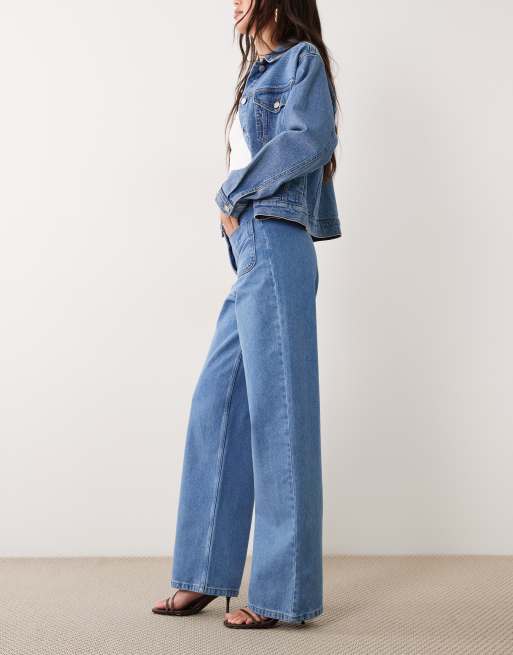ASOS DESIGN - Jeans dritti blu medio con tasca applicata, 3 di 5