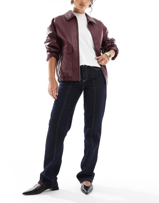 ASOS DESIGN - Jeans dritti color indaco con cucitura sul davanti