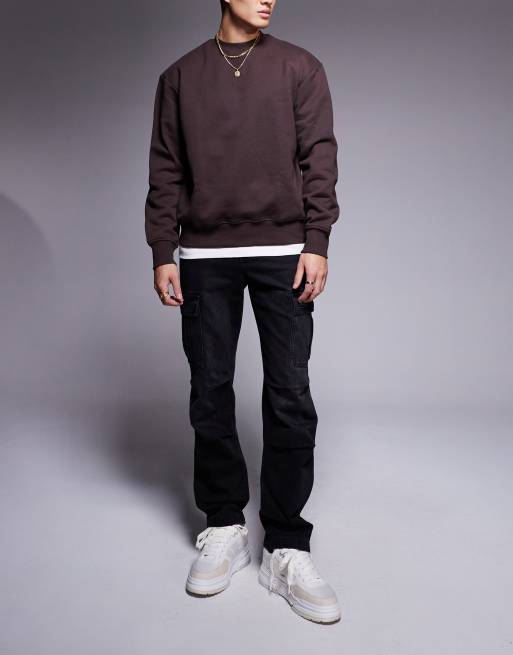 ASOS DESIGN - Jeans dritti con dettaglio cargo nero slavato