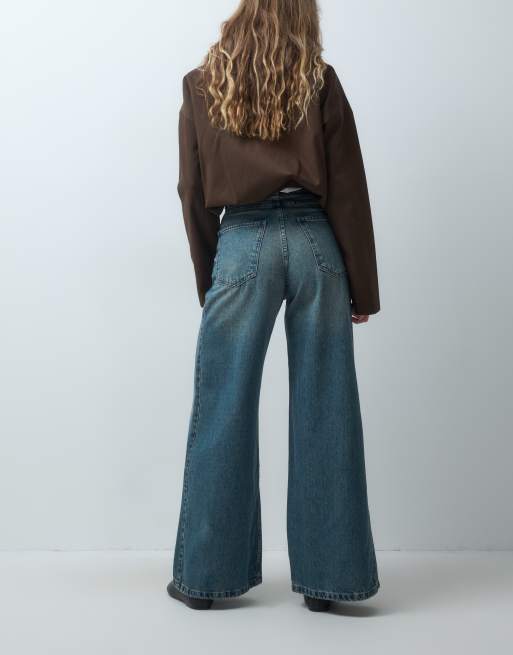 ASOS DESIGN jeans dritti con vita regolabile in lavaggio vintage blu, 3 di 5