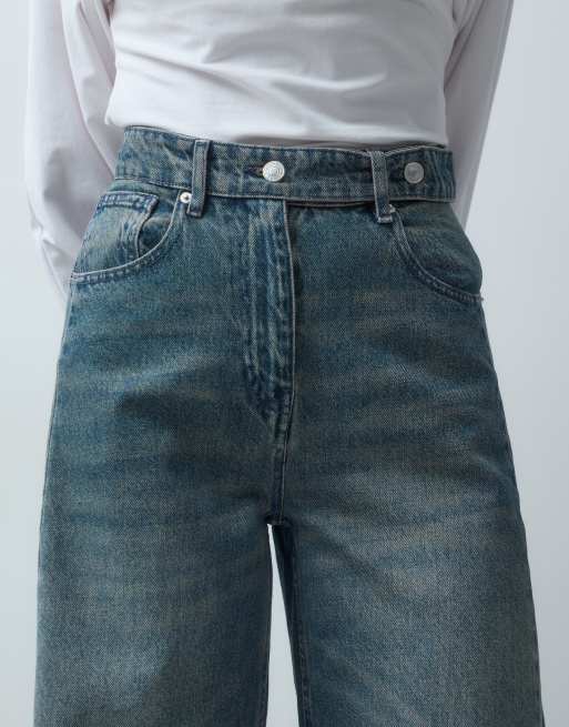 ASOS DESIGN jeans dritti con vita regolabile in lavaggio vintage blu, 4 di 5