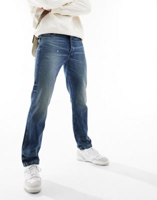 ASOS DESIGN straight leg jeans in vintage mid wash blue - ASOS Price Checker