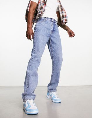 ASOS DESIGN straight leg jeans in mid wash blue - ASOS Price Checker
