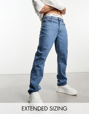 ASOS DESIGN straight leg jeans in mid wash blue  - ASOS Price Checker