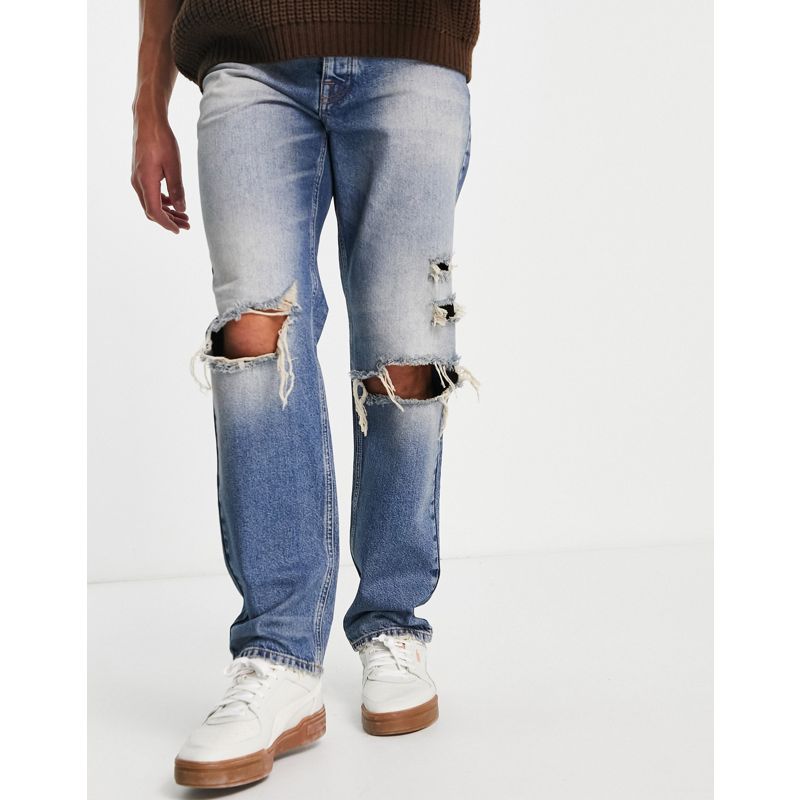 Jeans Bphn7 DESIGN - Jeans dritti lavaggio vintage medio con strappi sulle ginocchia
