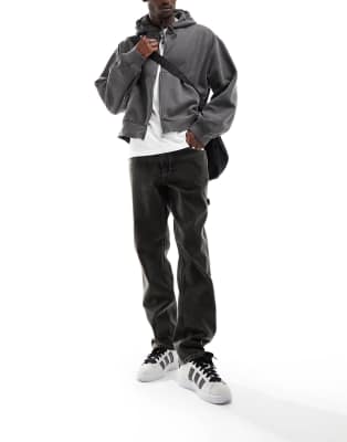 ASOS DESIGN straight leg jeans in washed black with carpenter detail  - ASOS Price Checker