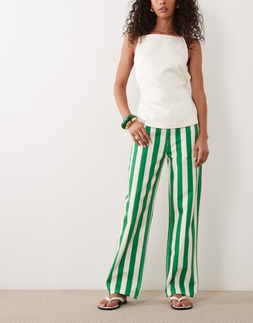 ASOS DESIGN - Jeans dritti stretch comodi taglio corto verdi a righe