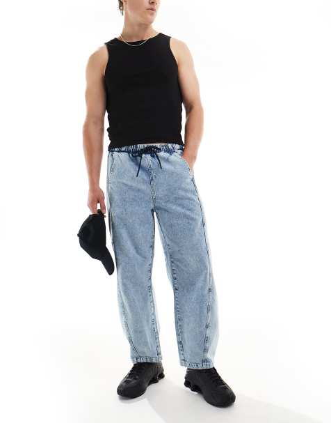 ASOS DESIGN - Jeans elasticizzati oversize blu lavaggio medio con logo "ADS" - view 1