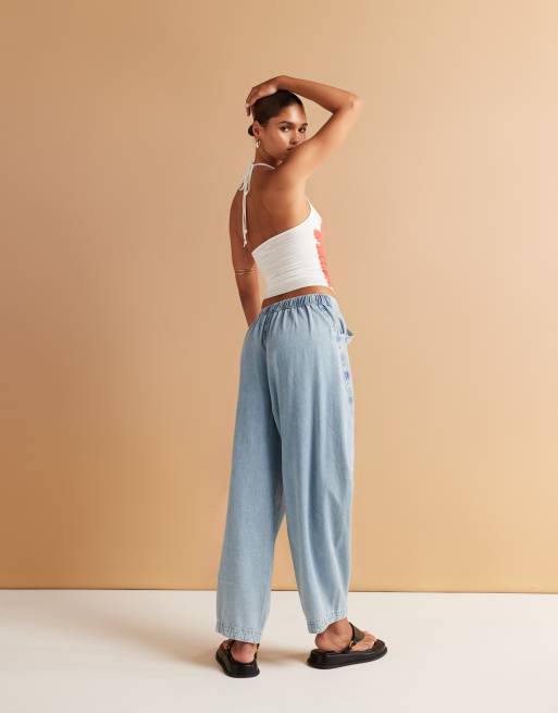 ASOS DESIGN - Jeans harem morbidi color blu medio, 4 di 5