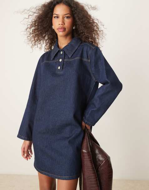 ASOS DESIGN – Jeans-Hemdblusenkleid in Rinse-Waschung - view 1