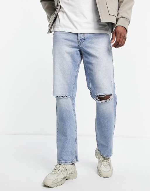 ASOS DESIGN - Jeans i mellemvask i regular fit med flænger