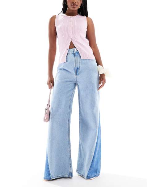 ASOS DESIGN – Jeans i palazzo-modell med hög midja, revor och nedsänkt fåll - view 1