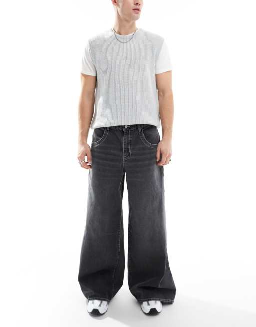 ASOS DESIGN – Jeans i svart tvätt med supervida ben