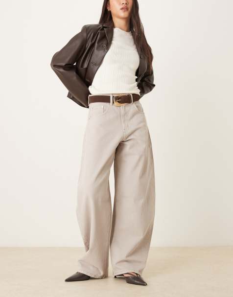 ASOS DESIGN – Jeans in Betongrau mit hohem Bund und weitem, abgerundetem Bein  - view 1