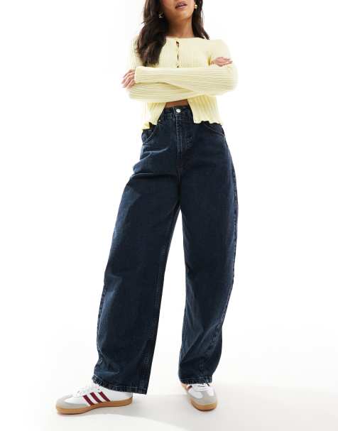 ASOS DESIGN – Jeans in Blau-Schwarz mit hohem Bund und weitem, abgerundetem Bein - view 1