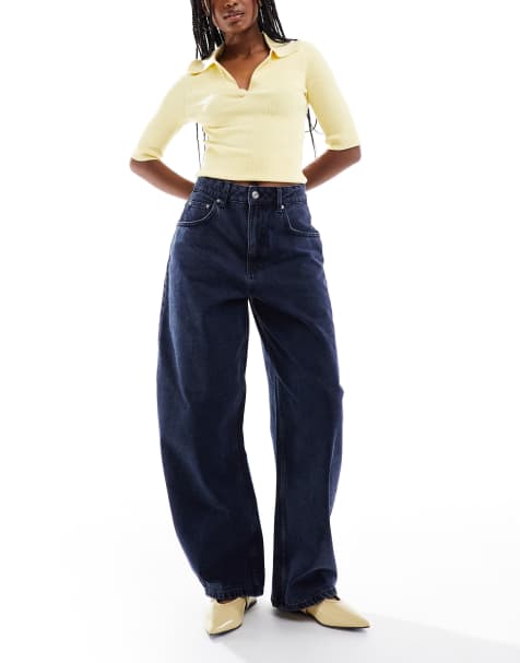 ASOS DESIGN – Jeans in Blau-Schwarz mit hohem Bund und weitem, abgerundetem Bein - view 1