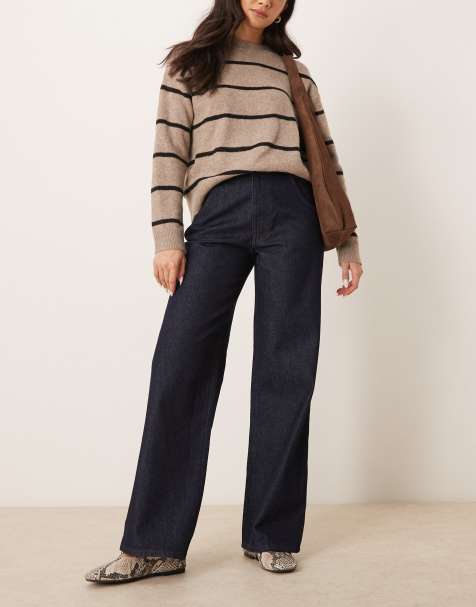 ASOS DESIGN – Jeans in Indigoblau mit abgesetzter Kunstleder-Einfassung und Umschlagsaum - view 1