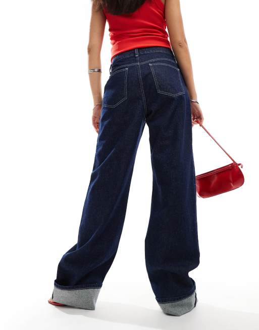 ASOS DESIGN – Jeans in Indigoblau mit Kontrastnaht und Umschlag, 2 von 5