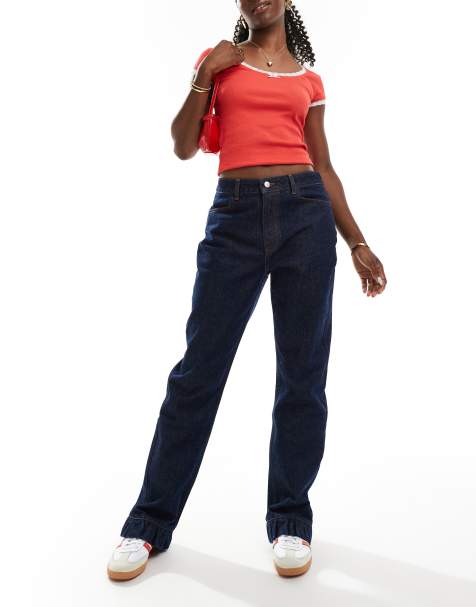 ASOS DESIGN – Jeans in Indigoblau mit Rüschensaum - view 1