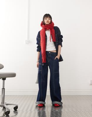 ASOS DESIGN - Jeans in Indigoblau mit weitem Bein und Oversize-Taschen