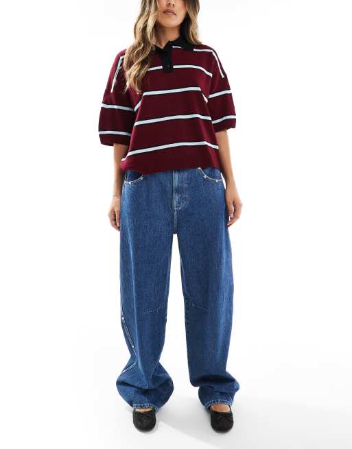 ASOS DESIGN – Jeans in Mittelblau mit Nietenbesatz und abgerundetem Beinschnitt