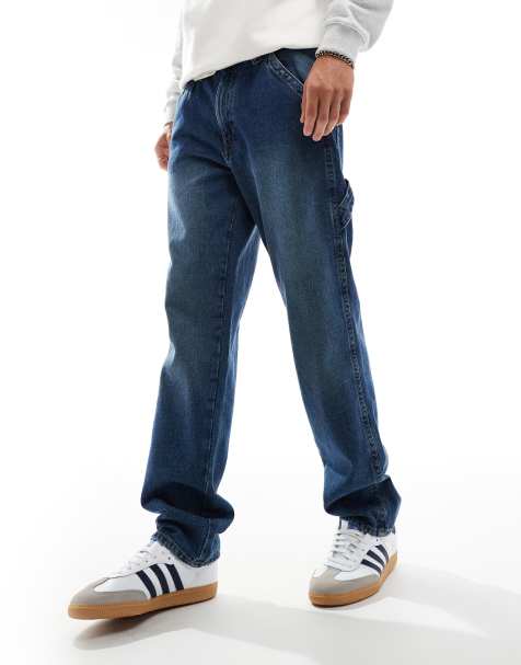 ASOS DESIGN – Jeans in mittelblauer Waschung mit geradem Bein und Zimmermann-Detail - view 1