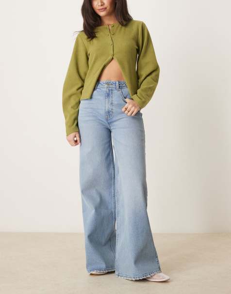 ASOS DESIGN – Jeans in mittelblauer Waschung mit weitem Bein und geflochtenem Taillenbund - view 1