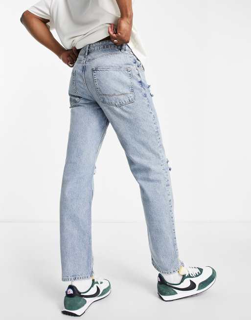ASOS DESIGN – Jeans in originaler Passform und Stone-Waschung mit großen Zierrissen, 2 von 4