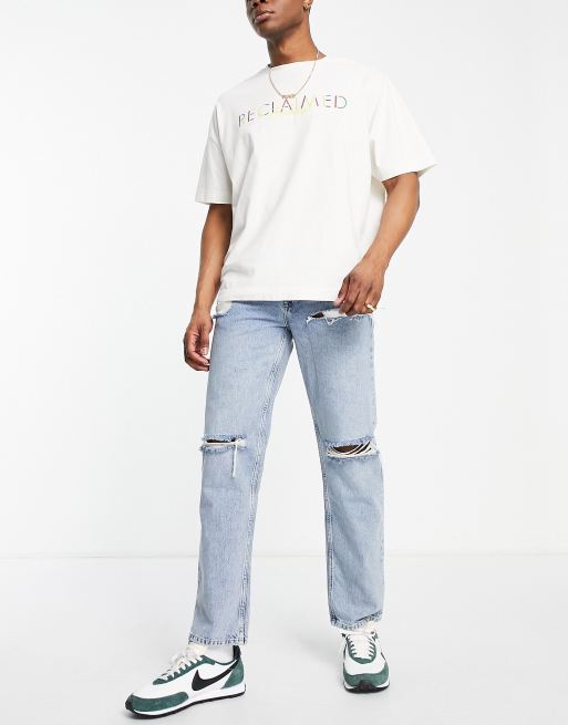 ASOS DESIGN – Jeans in originaler Passform und Stone-Waschung mit großen Zierrissen, 3 von 4