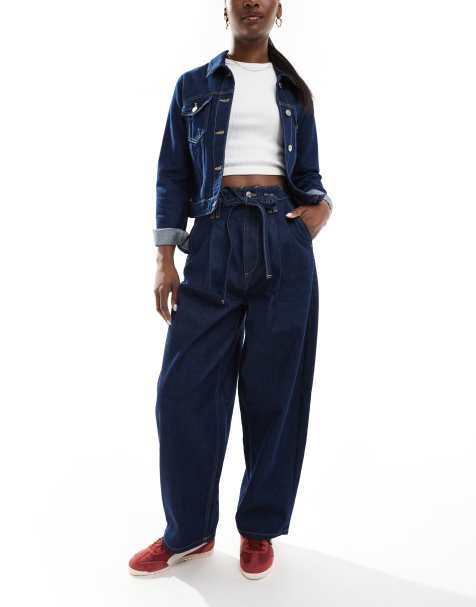 ASOS DESIGN – Jeans in Rinse-Waschung mit Ballon-Schnitt und Bindegürtel - view 1