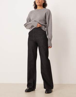 ASOS DESIGN - Jeans in Schwarz mit niedrigem, schlichtem Bund