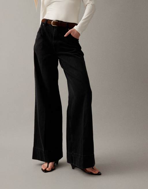 ASOS DESIGN – Jeans in Schwarz mit weitem Bein, Gürtel und Bügelfalte vorne, 3 von 7