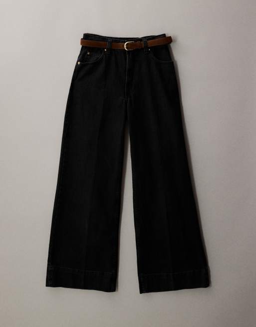 ASOS DESIGN – Jeans in Schwarz mit weitem Bein, Gürtel und Bügelfalte vorne, 5 von 7