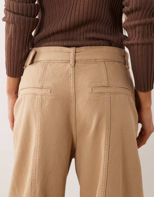 ASOS DESIGN jeans in tela a gamba larga con cintura in kaki, 5 di 5